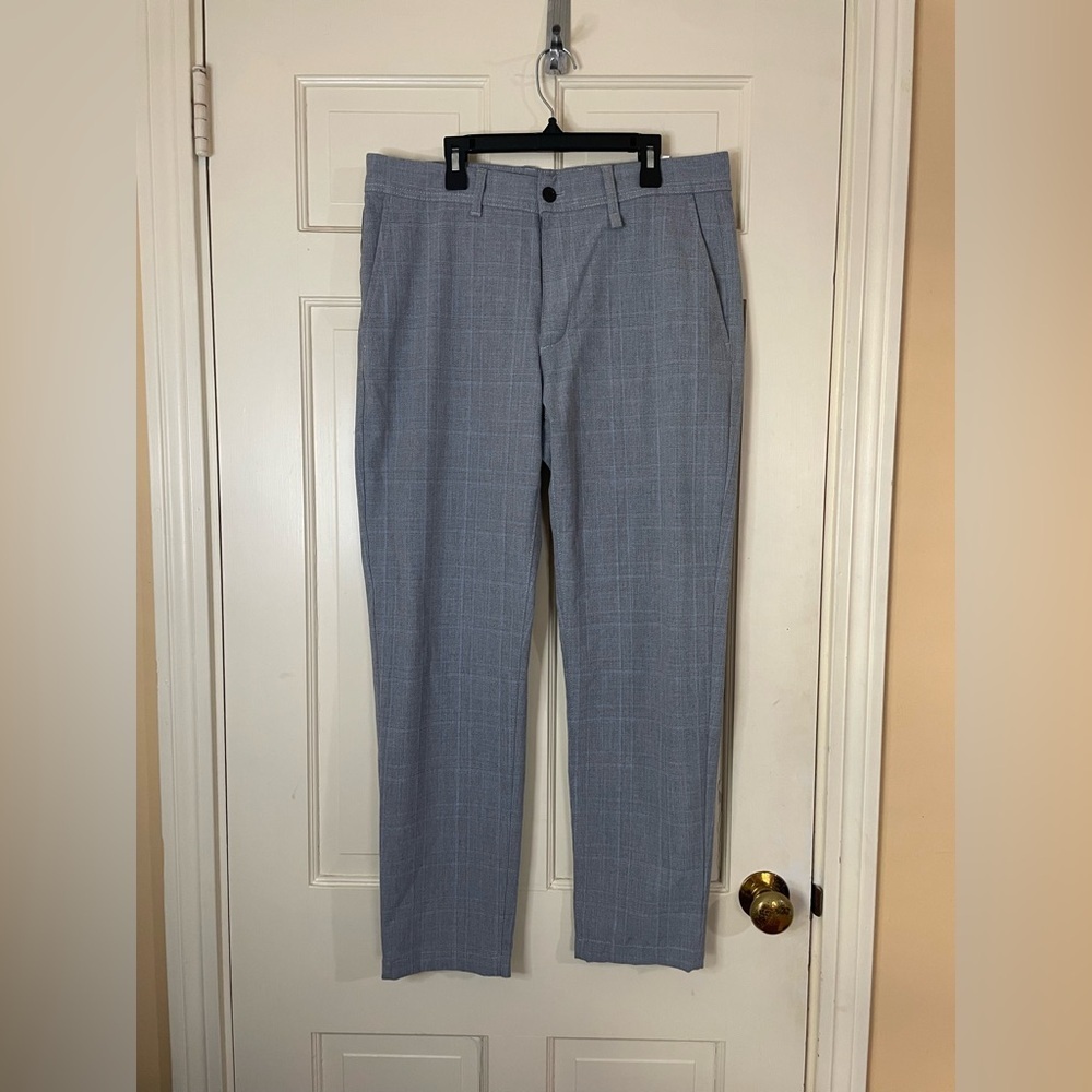 Zara Plaid Dress Pants Mens 32 Gray Slim Fit Ankle Flat Front Stretch - Picture 7 of 7